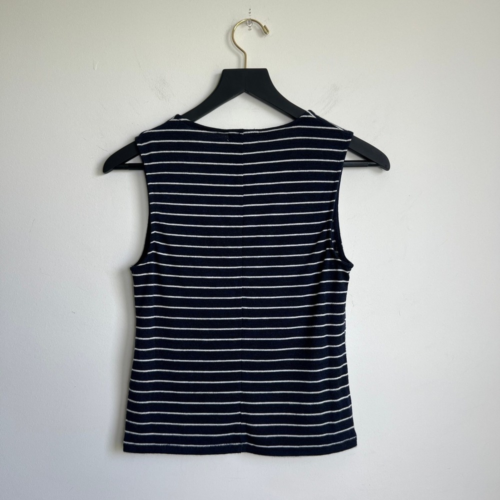 Rag & Bone Navy Blue White Knit Striped V-Neck Sleeveless Button Front Top Small - Picture 6 of 6